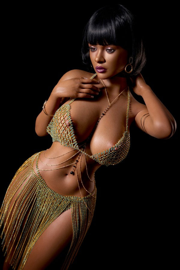 Muñeca sexual de silicona negra con pechos grandes, copa F – T13