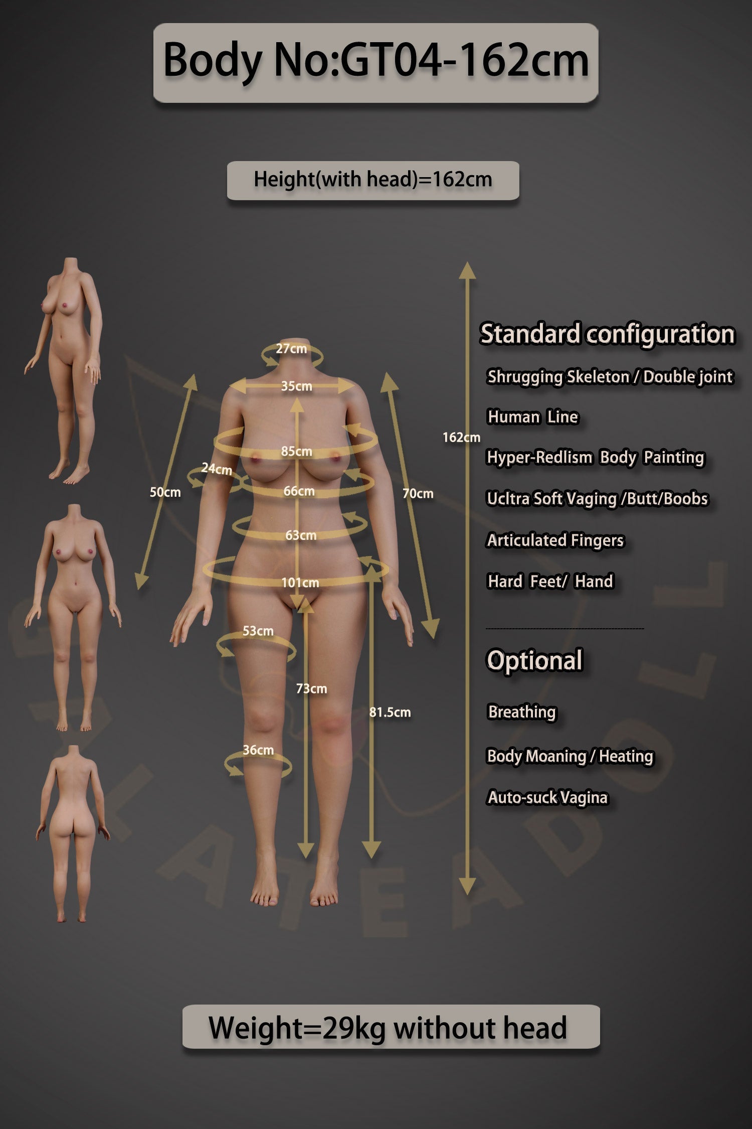 US In Stock - 162cm/5ft4 E-cup Real Skin Texture Silicone Sex Doll – JS050 Tan - 我的商店